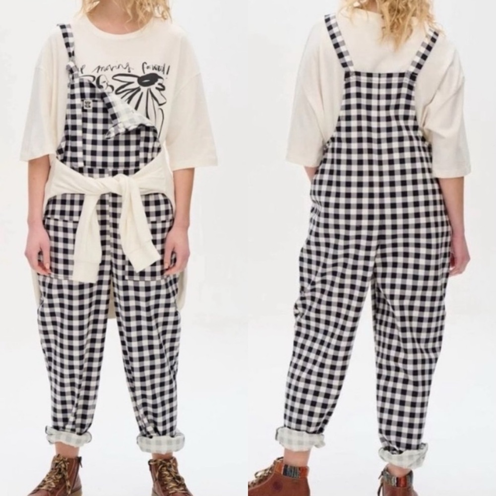 Lucy & Yak Black and White Gingham Overalls Jumpsuit